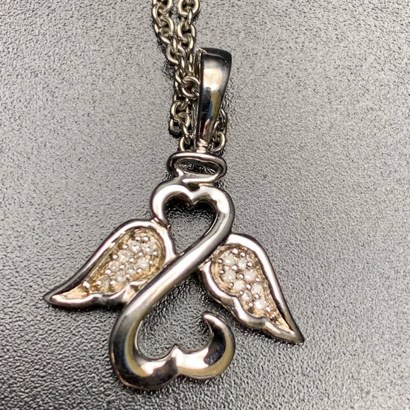 Jewelry - Jane Seymour Sterling 925 open hearts angel wing necklace with diamond accents